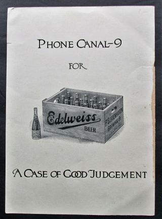 EDELWEISS Beer 1911 Pre Prohibition Advertising Card Schoenhofen Brewery Chicago 2