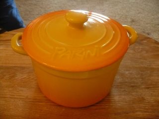 Parini Orange/yellow Blend Enamel Cast Iron Pot W/lid 9 X 7 1/2 "