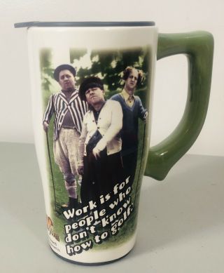 The Three 3 Stooges Golf Coffee Cup Mug W/ Lid 2007 C3 Entertainment Inc.