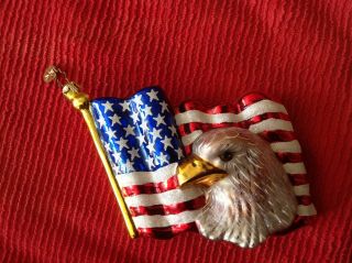 Christopher Radko Blown Glass Ornament Bold And Brave Eagle Flag W/tag Euc