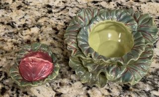Cabbage Leaf Bowl Dish with Lid Green Purple Layers 2