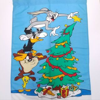 Vintage Looney Tunes Christmas Flag Bugs Bunny Daffy Duck Taz Tweety Bird 1997
