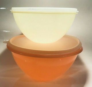 Vintage 2 Pc Retro Tupperware Wondelier Nesting/mixing Bowls Pastel W/lids Euc