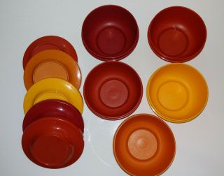 Set Of 5 Vintage Tupperware Oriental Rice Bowl W/ Lids Harvest Color Stackable