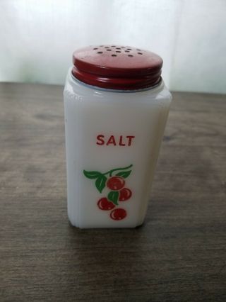 Vintage Cherry Salt Shaker,  Tipp City 1930s Depression Milk Glass