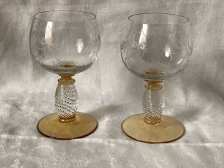 Theresienthal Pieroth Romer Etched German Crystal Wine Glasses,  Pair