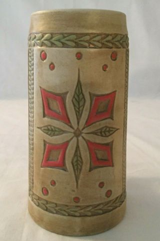 Ceramarte Tan Ceramic Stein With Orange Diamonds And Green Leaves