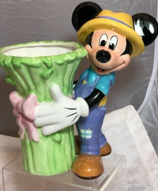 Vintage Disney Gardener In Overalls Mickey Mouse W/ FTD Flower Vase 2