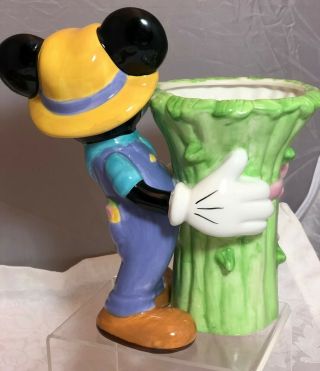 Vintage Disney Gardener In Overalls Mickey Mouse W/ FTD Flower Vase 3