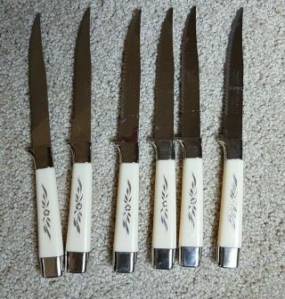 Set Of 6 Vintage Regent Sheffield Steak Knives England Stainless Cream Handles