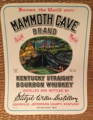 Mammoth Cave Antique Quart Size Kentucky Whisky Label Lithograph 4x5in