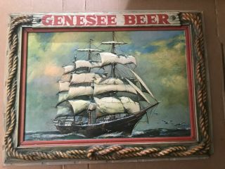 Vintage Genesee Beer Lighted Shadow Box Insert Ship With Sails