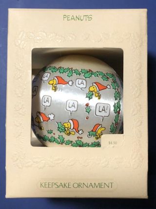 1981 Vintage Hallmark Peanuts Christmas Ornament Satin Ball Snoopy & Woodstock