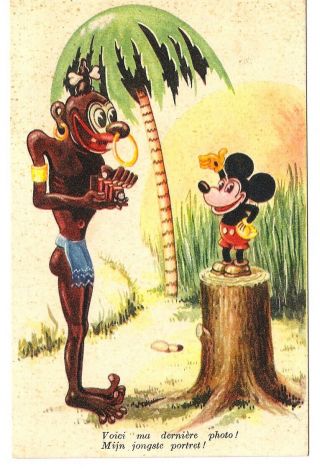 1936 Walt Disney Mickey Mouse Black Americana Postcard