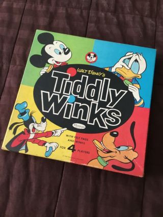 1963 Complete Vintage Disney Board Game Tiddly Winks Mickey Mouse Donald Duck