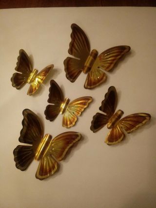 Vintage Set Of 5 Home Interior Gold Brass Butterflies Wall Decor Homco