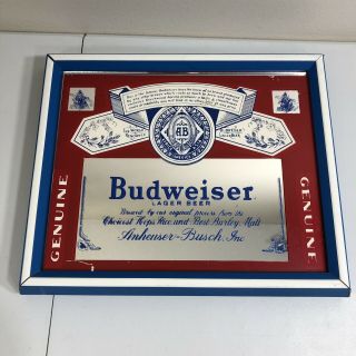 Budweiser Beer Mirror Carnival Prize 1980s Vintage Sign Bar Pub 70s Frame Beer