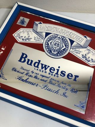 Budweiser Beer Mirror Carnival Prize 1980s Vintage Sign Bar Pub 70s Frame Beer 3