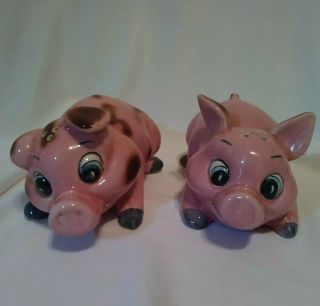 Vtg Large Pink Pigs Salt And Pepper Shakers - Kreiss & Company,  Made In Japan