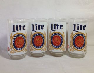 Vintage Set Of 4 Miller Lite Beer Glasses 16 Oz