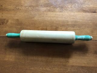 Vintage Wooden Rolling Pin With Green Handles