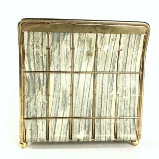 Vintage Napkin Holder Mid Century Modern Wire Metal - Woven Gray Faux Wood 3