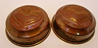 2 Copper And Tin Heart Jello Cake Molds Vintage
