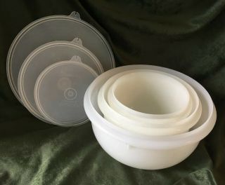 Vintage Tupperware 3 Nesting Sheer Mixing Bowls With Lids 270 271 272 12 - 8 - 4 Cup