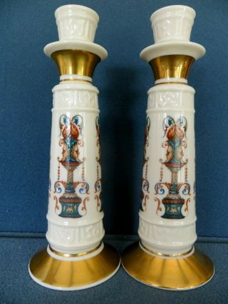 Lenox Lido Rare Vintage Candle Stick Holders Hand Decorated 24k Gold