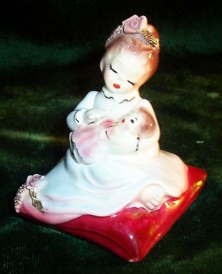 Vtg Josef Originals California Girl Holding Baby Doll Figurine Foil Label