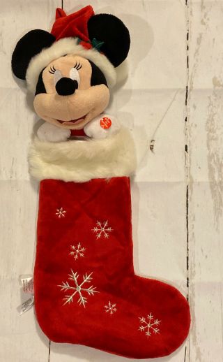 Disney Minnie Mouse 24 " Christmas Stocking Red 3d Plush Head & Music