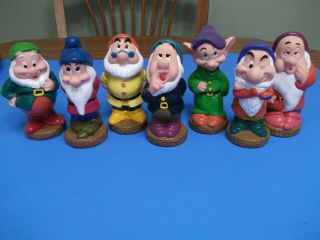 Disney Vtg.  Set Of 7 Dwarfs Rubber Dolls Toys 5.  5 " Snow White Squeak Bath Toys