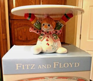Fitz And Floyd Frosty Folks Friends Snowman Small Footed Serving Platter