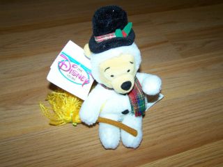 Disney Store Winnie The Pooh Snowman Bean Bag Plush Holiday Bear 8 " Animal
