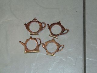 Unique Vintage Solid Copper & Brass Teapot Napkin Rings Holders Set Of 4
