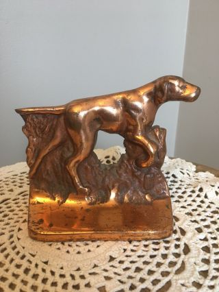 Vintage Cast Iron Copper Finish Hunting Dog Irish Setter Book End Bookends