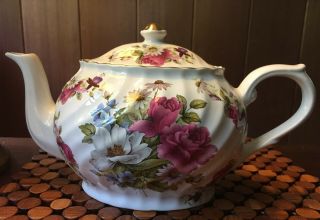 Arthur Wood & Son Staffordshire Tea Pot 6340 Roses Floral Teapot England