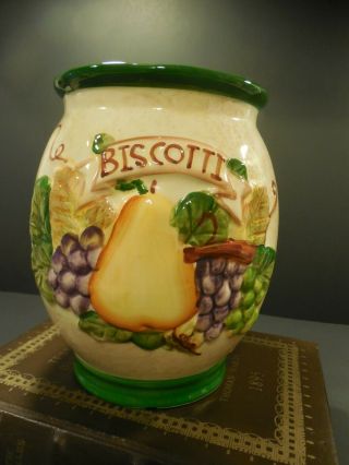 Biscotti Cookie Jar Canister Handpainted Nonnis Fruit Design