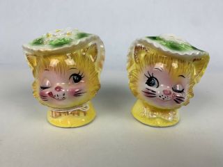 Vintage Enesco Miss Priss Winking Kitty Cat Salt And Pepper Shakers W/ Label