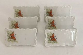 Vintage Shafford Japan Set 6 Porcelain Name Cards Place Holders Orange Butterfly