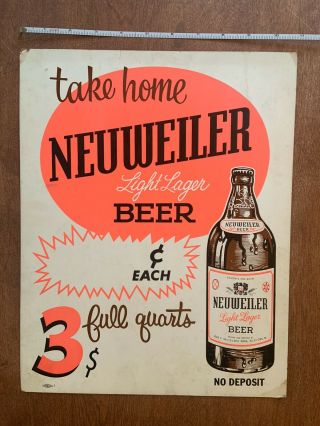 Vintage Neuweiler Beer Advertising Cardboard Sign Old Beer Advertising