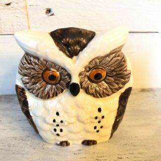 Enesco Japan Owl Napkin Holder Vintage Kitchen Brown Cream Ceramic