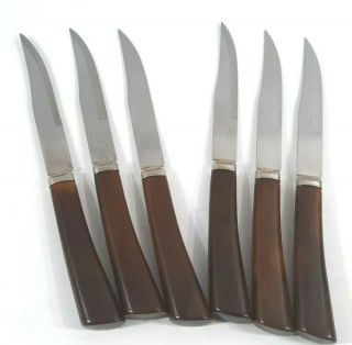 Vtg Westall Richardson Steak Knives Set 6 Brown Bakelite Handle Sheffield