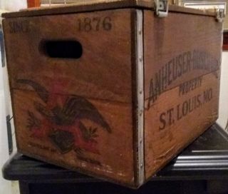 Vtg Budweiser Anheuser - Busch Wooden Crate Hinged - Box (since 1876 - St.  Louis,  Mo)