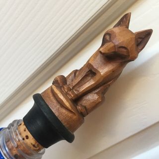 Anri Black Forest Wood Wooden Carved Carving Cork Bottle Wine Stopper Fox