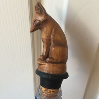 ANRI Black forest Wood Wooden Carved Carving Cork Bottle Wine Stopper Fox 2