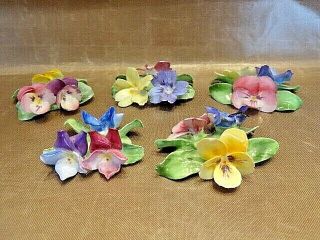 Porcelain Floral Place Card Holders - Set Of 5 Pansies & Iris - Various Colors