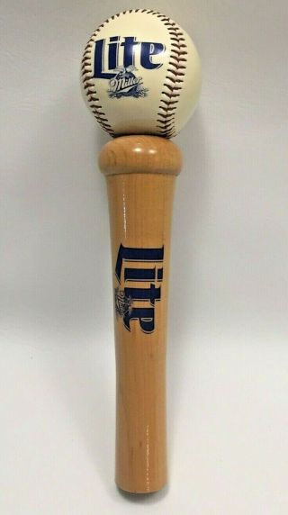 Miller Lite Beer Tap: Baseball Finial W/ Baseball Bat Handle 10.  75 " Great Shape