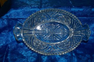 Vintage Oval Led Crystal Divided Relish Dish Scalloped W/star Pattern