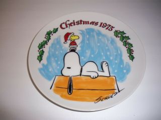 Charles Schulz Schmid Peanuts 1975 Christmas Snoopy And Woodstock Plate